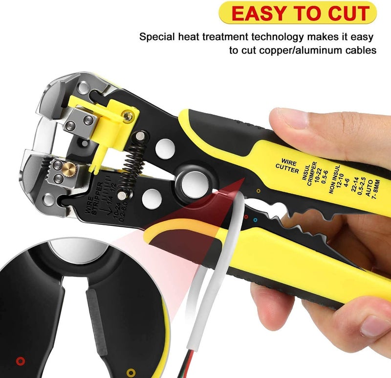 XBEY 8Inch SelfAdjusting Automatic Cable Cutter Crimper 5 in 1 Multipurpose Tool Wire Stripping Cutting Pliers 1024 AWG 0260mm Yellow Crimping Cutter - Image 4