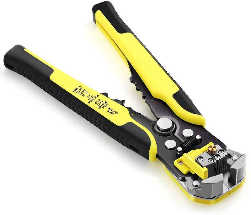 XBEY 8Inch SelfAdjusting Automatic Cable Cutter Crimper 5 in 1 Multipurpose Tool Wire Stripping Cutting Pliers 1024 AWG 0260mm Yellow Crimping Cutter - Image 1