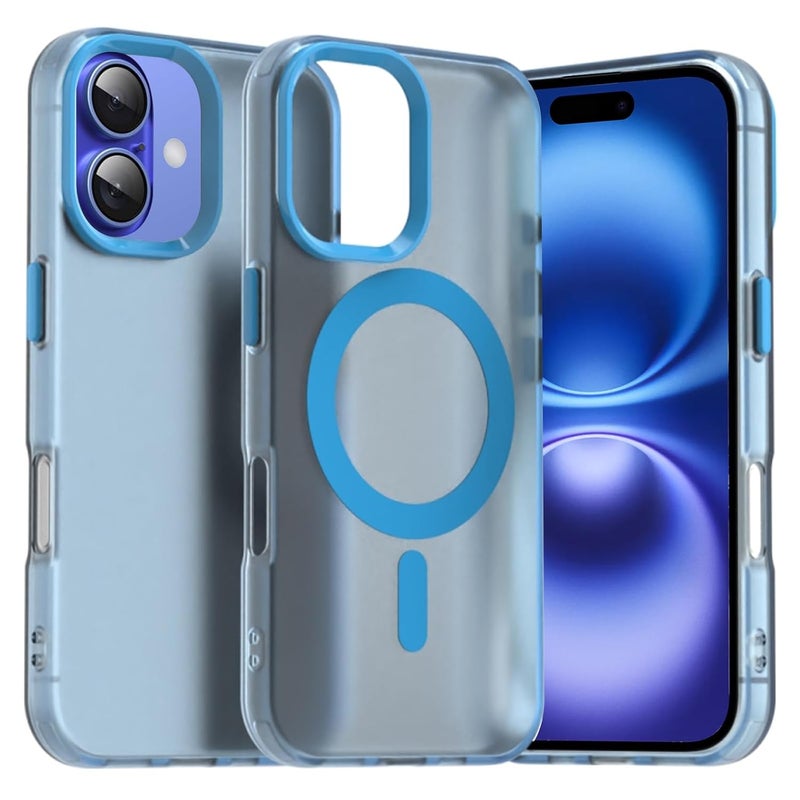 Elzzi غطاء خلفي غير شفاف لهاتف آيفون 16 بلس، غطاء هاتف مضاد للصدمات ومقاوم لبصمات الأصابع مع شحن لاسلكي مغناطيسي، غطاء واقي متوافق مع MagSafe للرجال والنساء (أزرق ضبابي) - Image 1