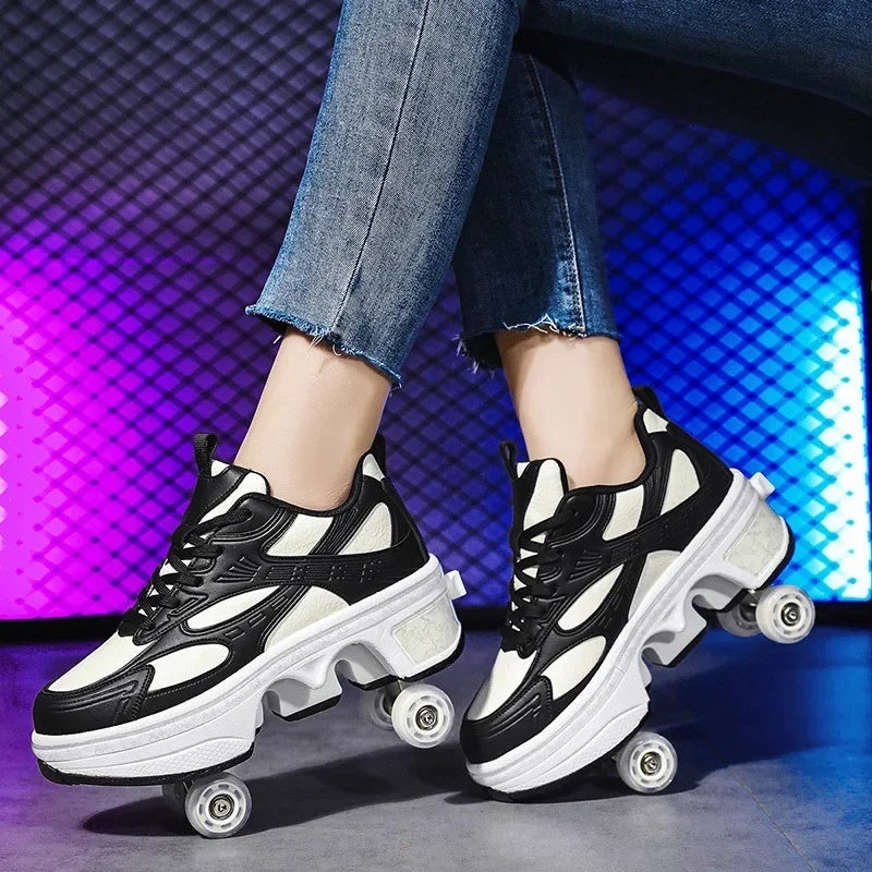 2025 new heloo shoes student roller skates men''s and women''s skates can be a key contraction adult four-wheel flying pulley - Image 3
