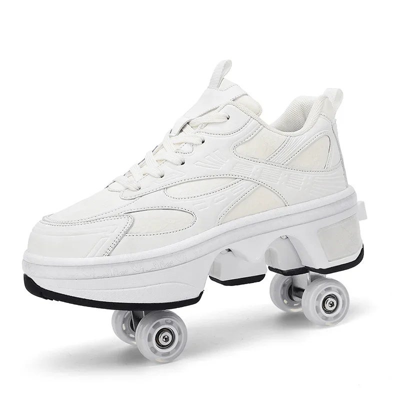 2025 new heloo shoes student roller skates men''s and women''s skates can be a key contraction adult four-wheel flying pulley - Image 5