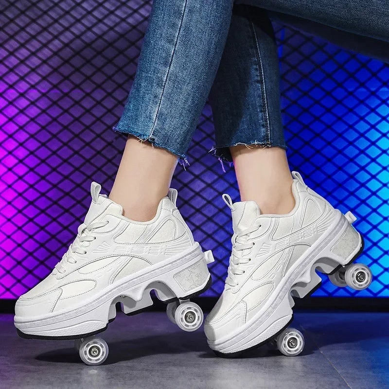 2025 new heloo shoes student roller skates men''s and women''s skates can be a key contraction adult four-wheel flying pulley - Image 2