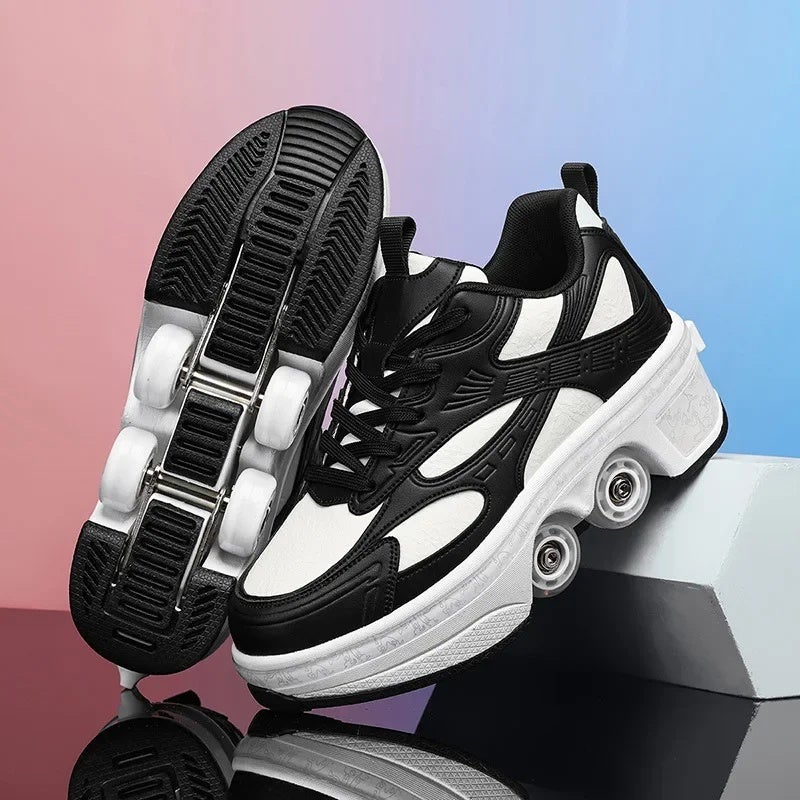 2025 new heloo shoes student roller skates men''s and women''s skates can be a key contraction adult four-wheel flying pulley - Image 4