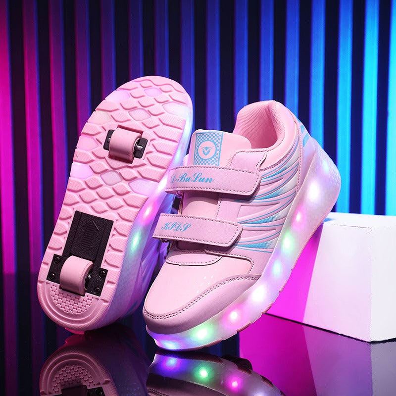 2025 new heloo shoes student roller skates men''s and women''s skates can be a key contraction adult four-wheel flying pulley - Image 1