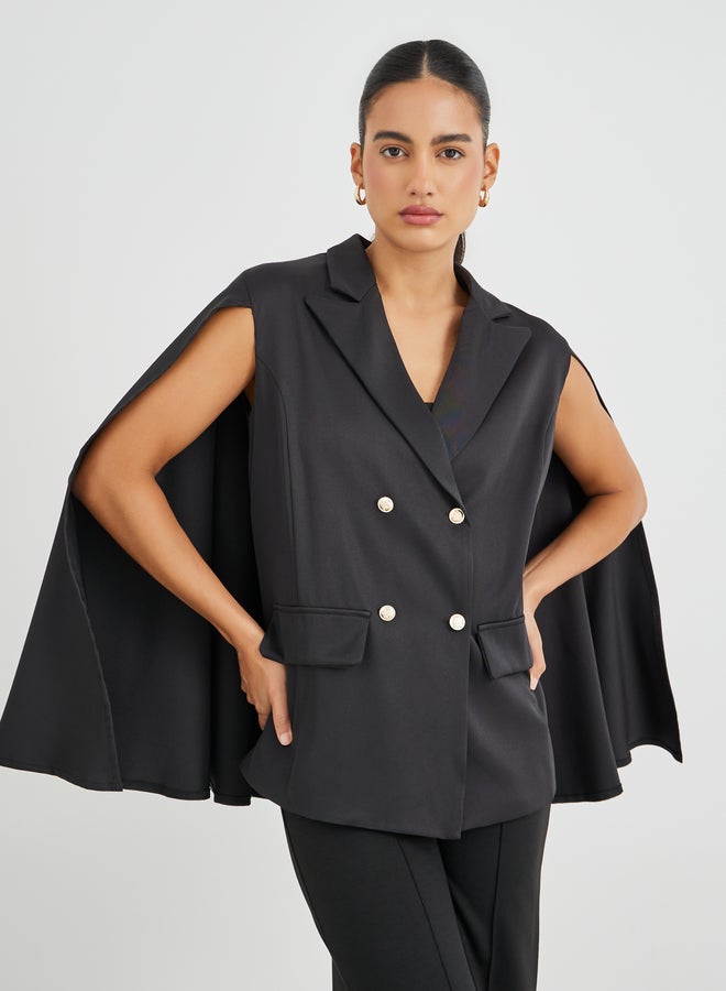 Styli Regular Fit Double Breasted Cape Sleeve Blazer - Image 3