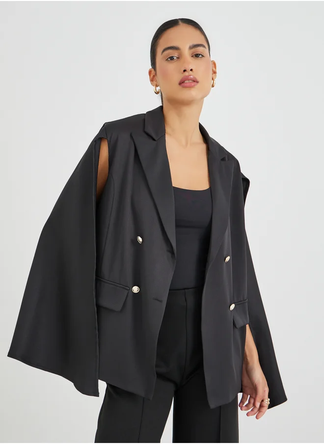 ستايلي Styli Regular Fit Double Breasted Cape Sleeve Blazer