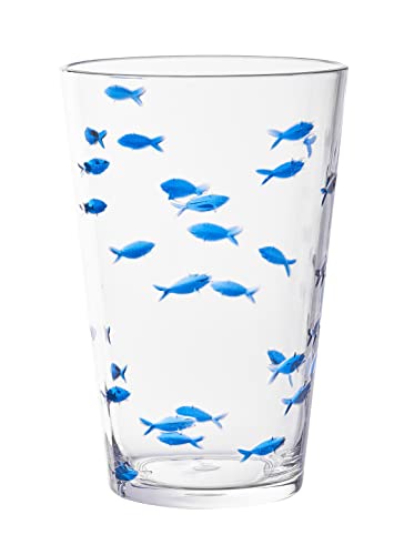KLIFA- CHARLESTON- 19 oz, Set of 6, Acrylic Fishing Highball, School of Fish Drinking Glasses, BPA-Free, Stackable Plastic Drinkware, Dishwasher Safe Cups, Clear with Dark Blue Printing - Image 5