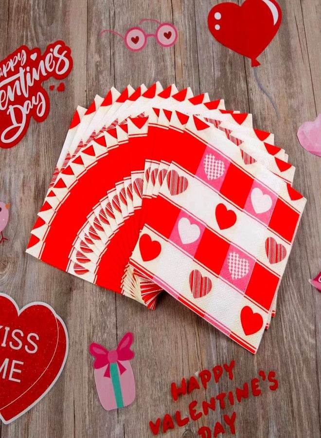 Quera 50 Pack Valentine'S Day Paper Napkins Love Heart Napkins Luncheon Napkins Disposable Napkins Cocktail Napkins for Dinner Banquet Wedding Birthday Party Supplies 6.5'' X 6.5'' - Image 3
