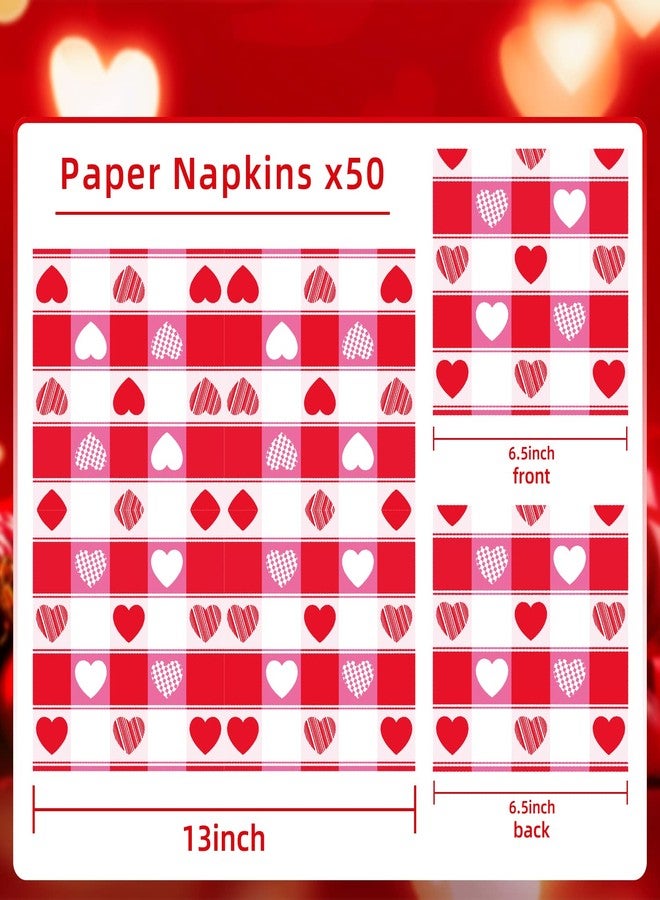 Quera 50 Pack Valentine'S Day Paper Napkins Love Heart Napkins Luncheon Napkins Disposable Napkins Cocktail Napkins for Dinner Banquet Wedding Birthday Party Supplies 6.5'' X 6.5'' - Image 2