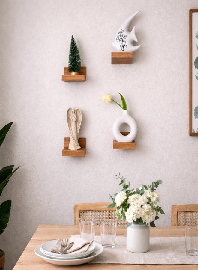 Decorotika Tumas Floating Mini Wall Shelf Set of 4 - Solid Red Oak Corner Shelves, Small Wall Mounted Display Shelves for Decor, Natural Wood Finish, Modern Minimalist Floating Shelves - Image 2