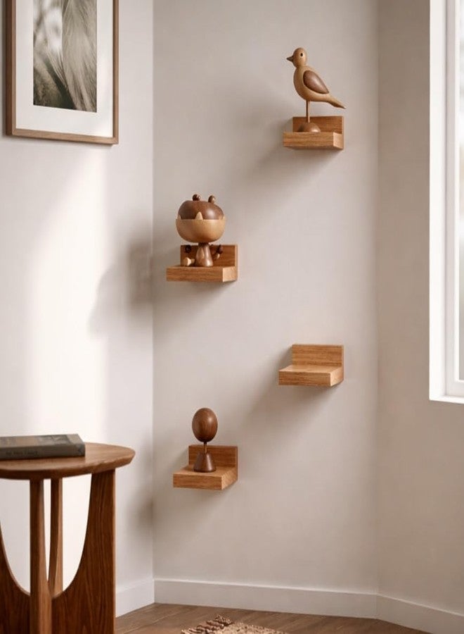 Decorotika Tumas Floating Mini Wall Shelf Set of 4 - Solid Red Oak Corner Shelves, Small Wall Mounted Display Shelves for Decor, Natural Wood Finish, Modern Minimalist Floating Shelves - Image 4