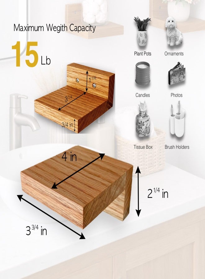 Decorotika Tumas Floating Mini Wall Shelf Set of 4 - Solid Red Oak Corner Shelves, Small Wall Mounted Display Shelves for Decor, Natural Wood Finish, Modern Minimalist Floating Shelves - Image 3