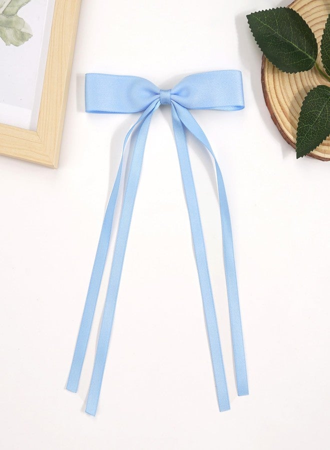 Ayesha Blue Hair Bows Clips Ribbon Bows with Long Tail Blue Bows Barrettes Hair Accessories for Women Girls 4PCS - Image 5