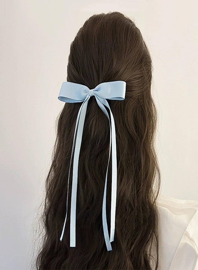 Ayesha Blue Hair Bows Clips Ribbon Bows with Long Tail Blue Bows Barrettes Hair Accessories for Women Girls 4PCS - Image 4