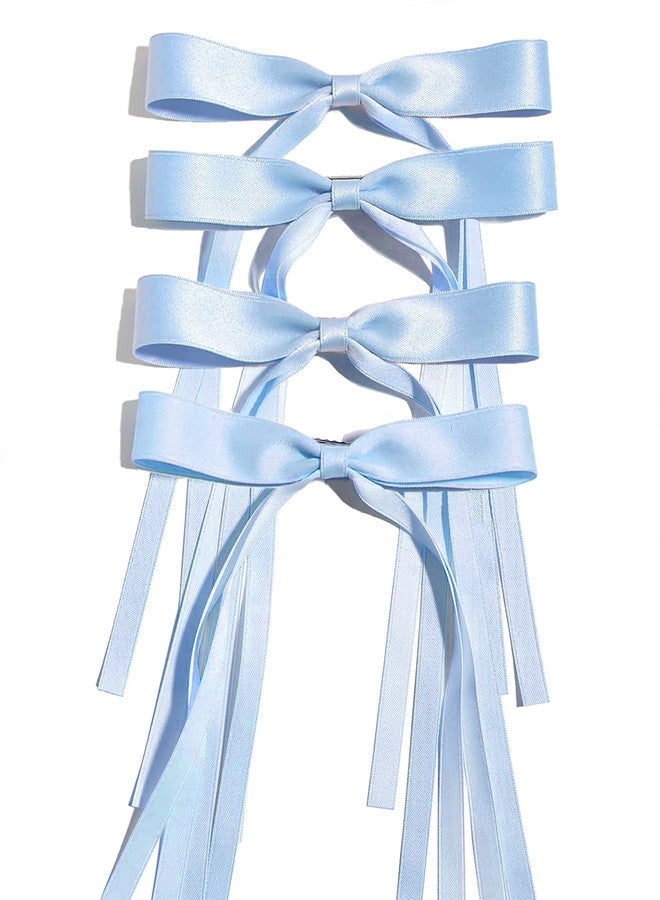 Ayesha Blue Hair Bows Clips Ribbon Bows with Long Tail Blue Bows Barrettes Hair Accessories for Women Girls 4PCS - Image 1