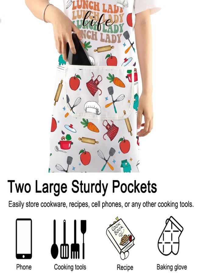 PXTIDY Lunch Lady Life Kitchen Apron Lunch Lady Appreciation Gift Cafeteria Worker Gift School Cook Apron With Pockets (LUNCH WA) - Image 5