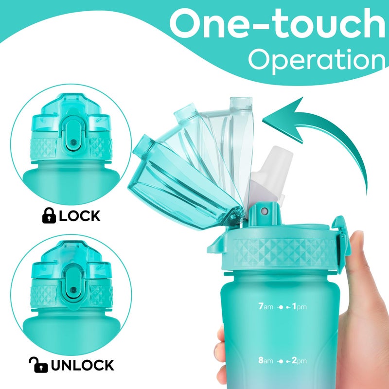 OLDLEY Kids Water Bottle with Straw 15 oz BPA-Free Leak-Proof Motivational Water Bottles with Time Marker for School Sports Travel Gym, Easy to Use for Girls Goys, 1 Straw Lid, Mint Purple - Image 2