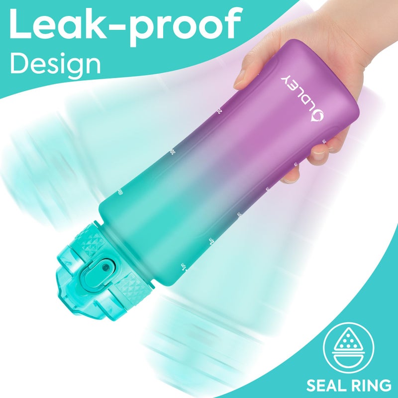 OLDLEY Kids Water Bottle with Straw 15 oz BPA-Free Leak-Proof Motivational Water Bottles with Time Marker for School Sports Travel Gym, Easy to Use for Girls Goys, 1 Straw Lid, Mint Purple - Image 5