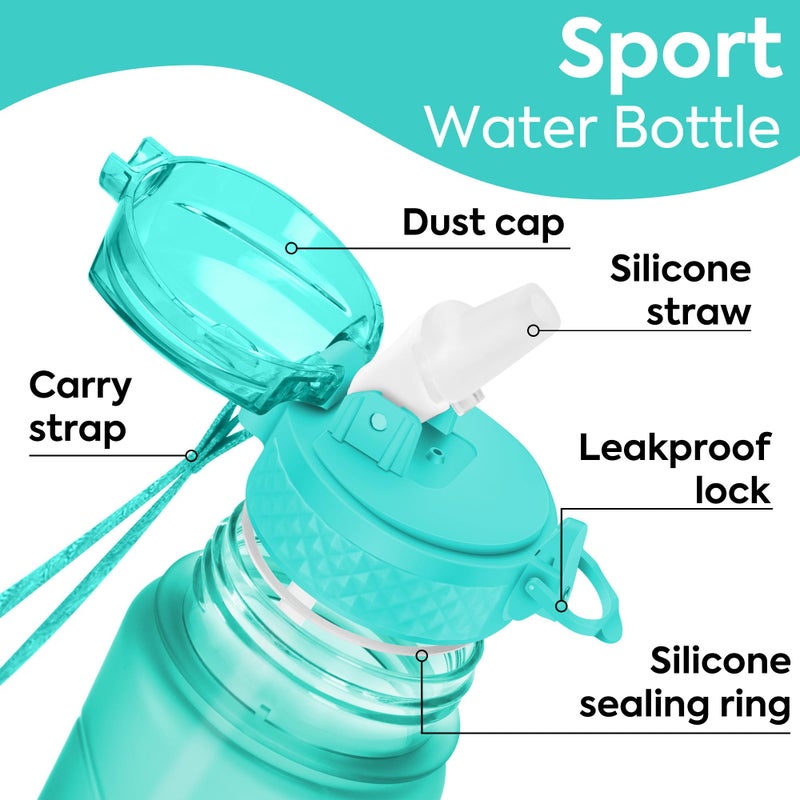 OLDLEY Kids Water Bottle with Straw 15 oz BPA-Free Leak-Proof Motivational Water Bottles with Time Marker for School Sports Travel Gym, Easy to Use for Girls Goys, 1 Straw Lid, Mint Purple - Image 3