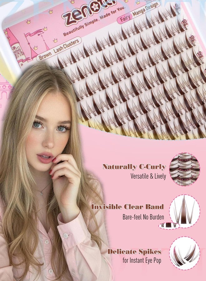 zenotti Brown Lash Clusters Manga Eyelash Clusters Natural Fairy Cluster Eyelash Extensions Wispy Spiky Individual Lashes Invisible Band DIY Anime Lash Extensions with Clear Band 8-16MM by zenotti - Image 5