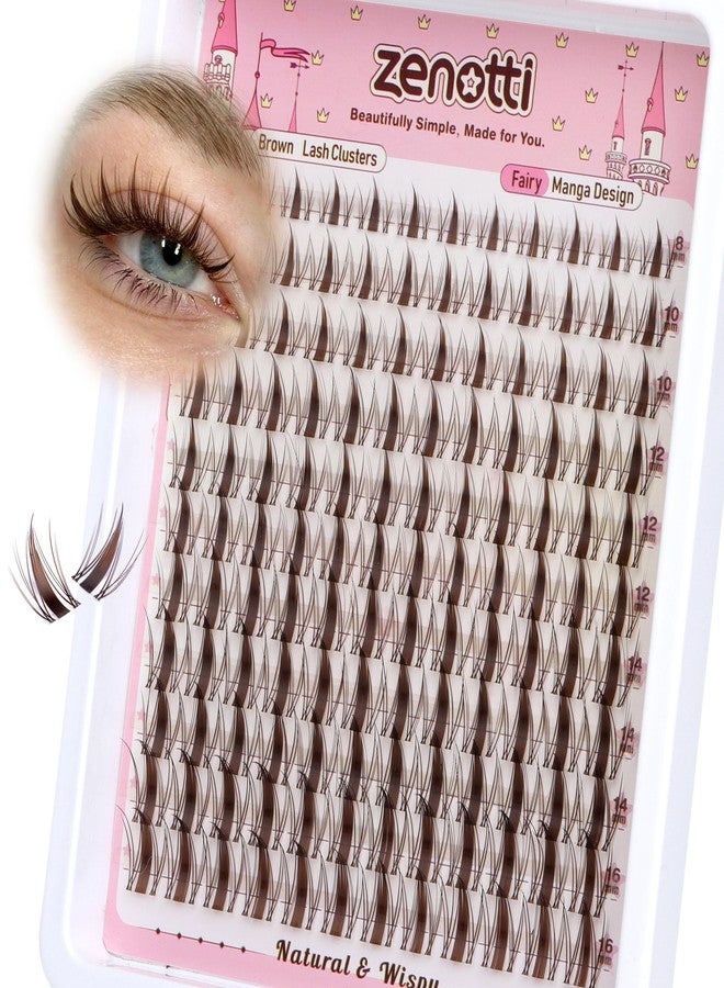 zenotti Brown Lash Clusters Manga Eyelash Clusters Natural Fairy Cluster Eyelash Extensions Wispy Spiky Individual Lashes Invisible Band DIY Anime Lash Extensions with Clear Band 8-16MM by zenotti - Image 1