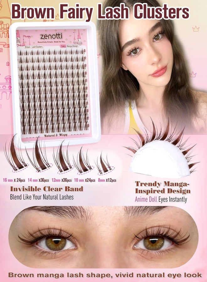 zenotti Brown Lash Clusters Manga Eyelash Clusters Natural Fairy Cluster Eyelash Extensions Wispy Spiky Individual Lashes Invisible Band DIY Anime Lash Extensions with Clear Band 8-16MM by zenotti - Image 4
