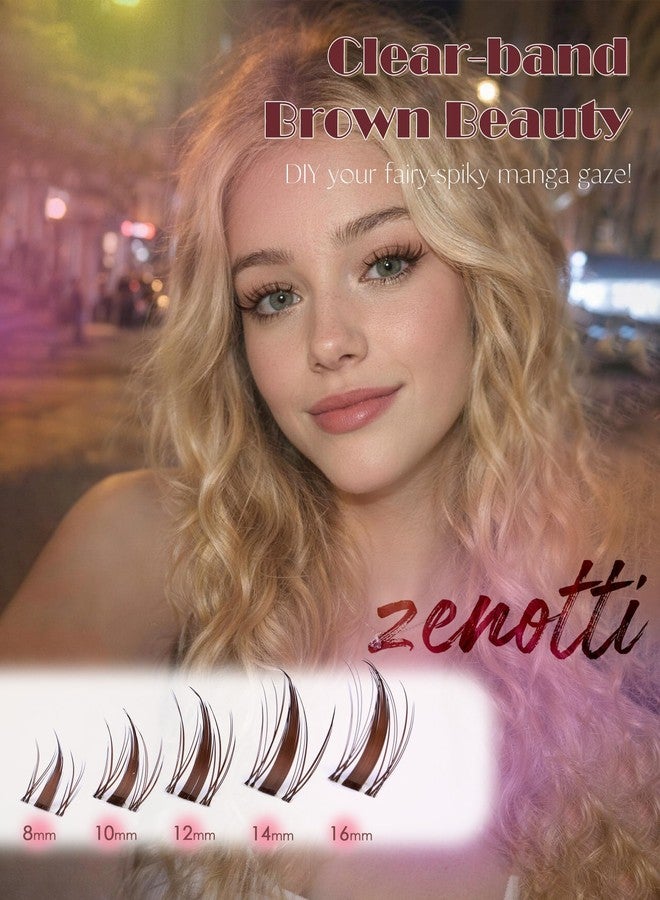 zenotti Brown Lash Clusters Manga Eyelash Clusters Natural Fairy Cluster Eyelash Extensions Wispy Spiky Individual Lashes Invisible Band DIY Anime Lash Extensions with Clear Band 8-16MM by zenotti - Image 3