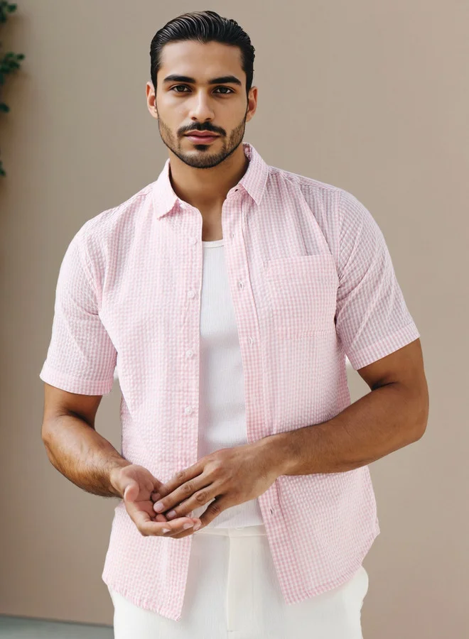 سبلاش فيڤ قميص سيزاكر كاروهات بقصة عادية وياقة