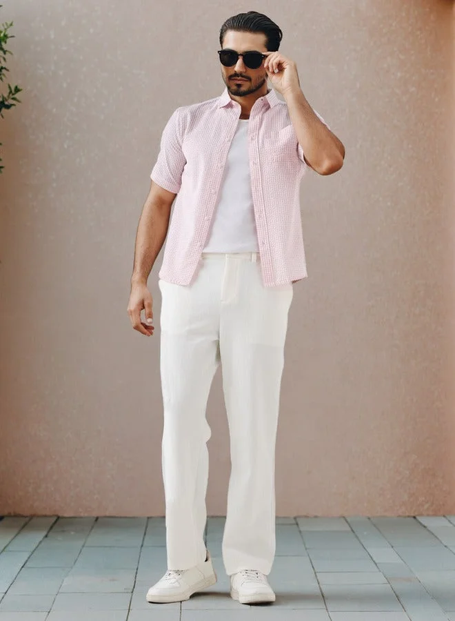 Splash FAV Regular Fit Checked Seersucker Shirt with Collar