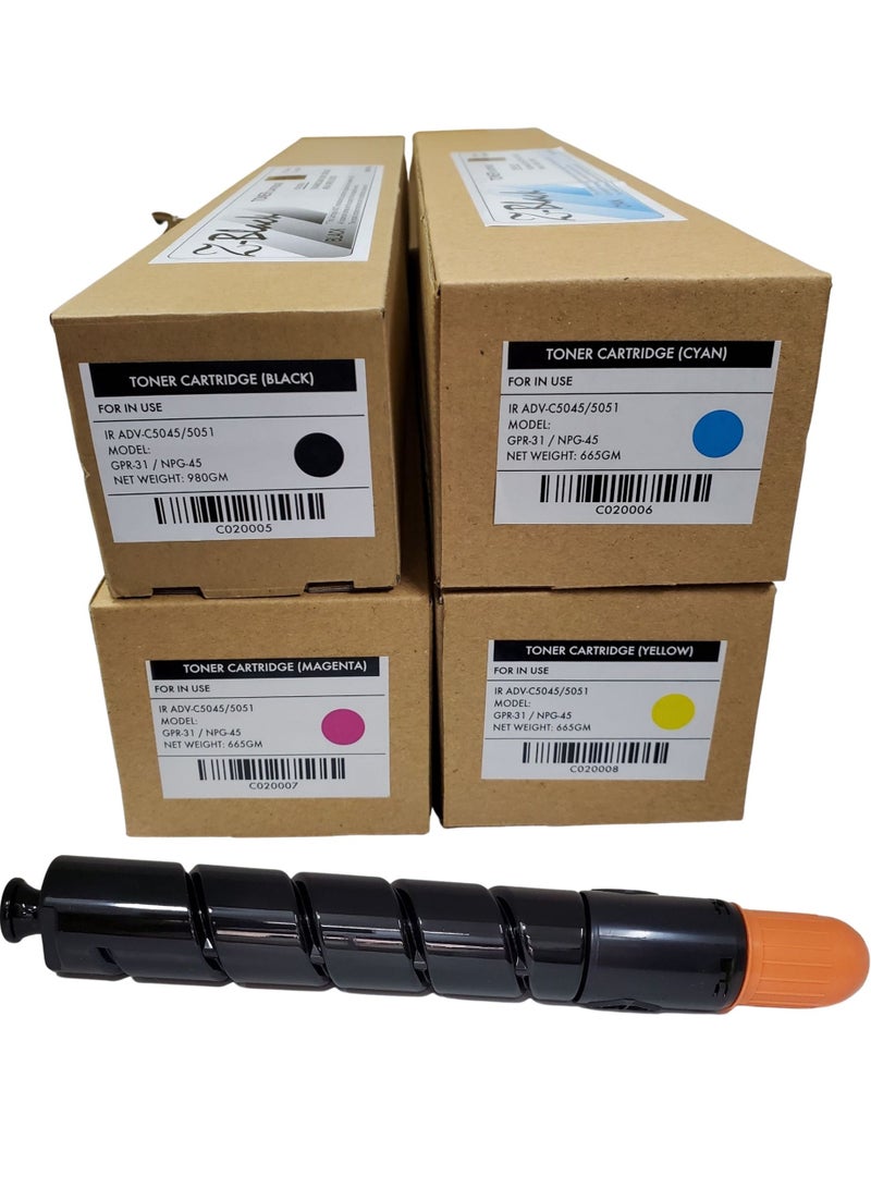Z-Black Compatible Toner Cartridge for Canon IR Advance C-5045 5051 5250 5255 NPG45 GPR30 C-EXV28 ( All 4 Pieces Complete Set ) - Image 1