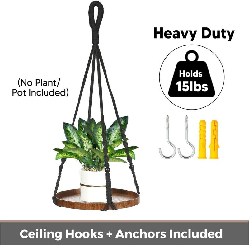 Shineloha 2 Pack Macrame Plant Hanger | Plant Hanger Indoor, Hanging Planter Shelf | Hanging Planter (Black) (1 Large + 1 Medium) - Image 4