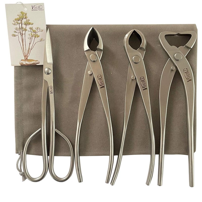 Vouiu 4-Piece Bonsai Tool Set,Concave Cutter,Knob Cutter,Trunk Splitter,Bonsai Scissors - Image 1
