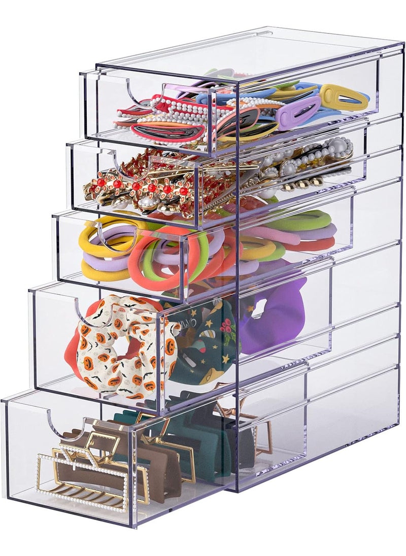 Noverlife Noverlife Clear Containers for Hair Accessory Organizing, Plastic Hair Accessory Organizer Box with 5 Drawers, Hair Accessory Container, Storage Organization Drawers Set for Hair Ties Accessory 
