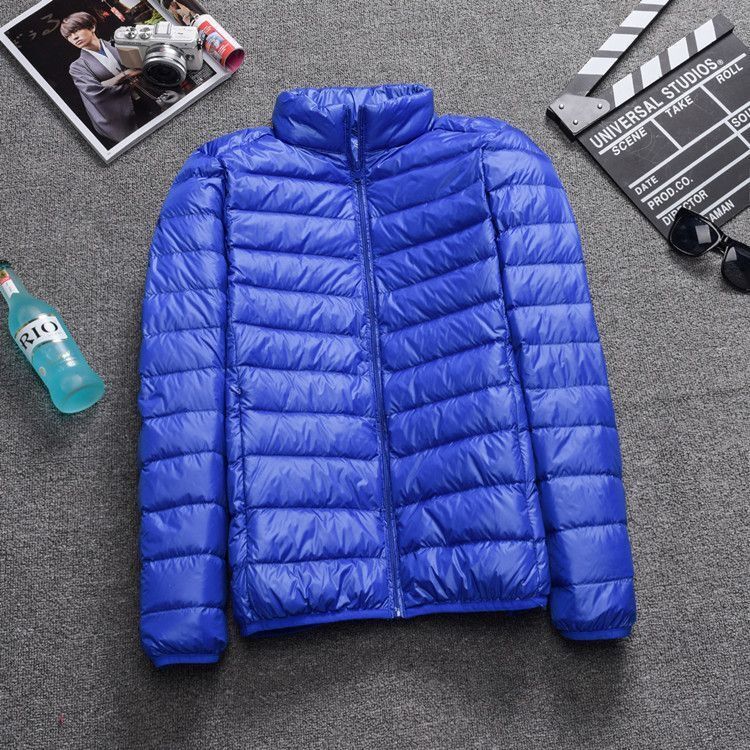 2023 Foreign Trade Winter plus size Mens Cotton-padded jacket Short Light and Thin Cotton-padded Clothes Work Clothes Labor Protection Small Cotton-padded Coat Mens Coat Royal blue stand collar