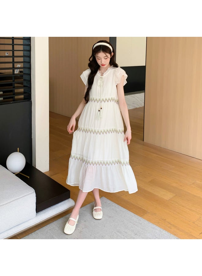 Pregnant Women's Dress Summer Dress Small Fresh Age-reducing Lady Lotus Leaf Collar Skirt Holiday Ethnic Style Cake Skirt 