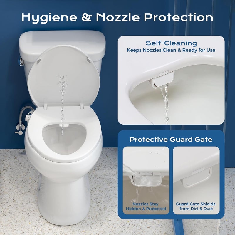 Clirass Elongated Bidet Toilet Seat – Non-Electric, Slow-Close Lid, Adjustable Water Pressure, Self-Cleaning Dual Nozzles for Frontal & Rear Wash – Hygienic Fresh Water Bidet Seat with Brass Inlet (Elongated) - Image 3