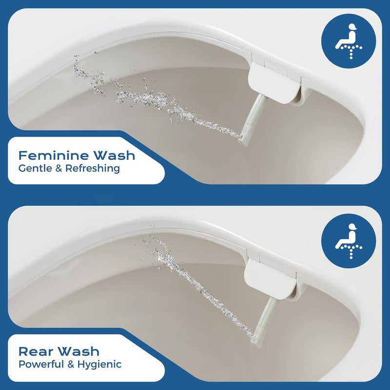 Clirass Elongated Bidet Toilet Seat – Non-Electric, Slow-Close Lid, Adjustable Water Pressure, Self-Cleaning Dual Nozzles for Frontal & Rear Wash – Hygienic Fresh Water Bidet Seat with Brass Inlet (Elongated) - Image 2