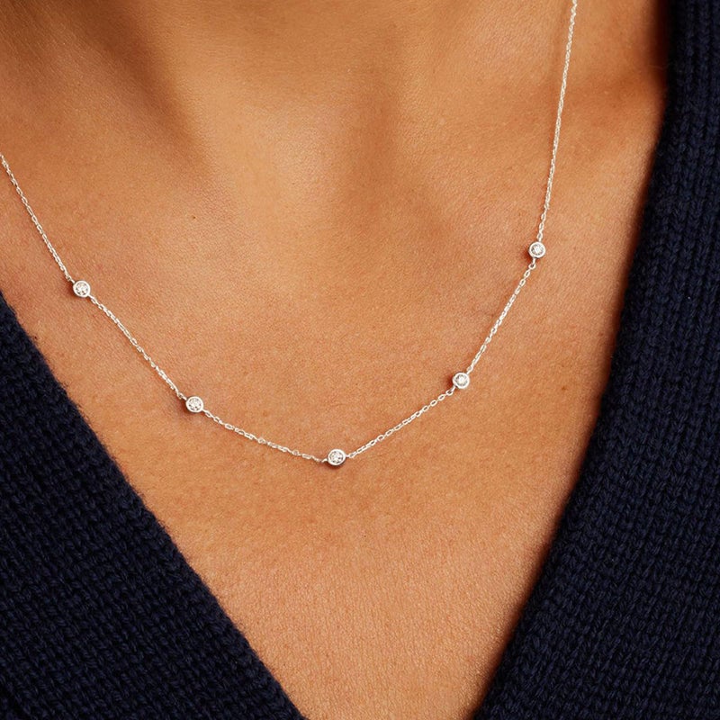 VRIUA Silver Necklace for Women,Dainty Silver Necklace 14K White Gold Plated Silver Necklaces Trendy Simple Prom Jewelry - Image 5