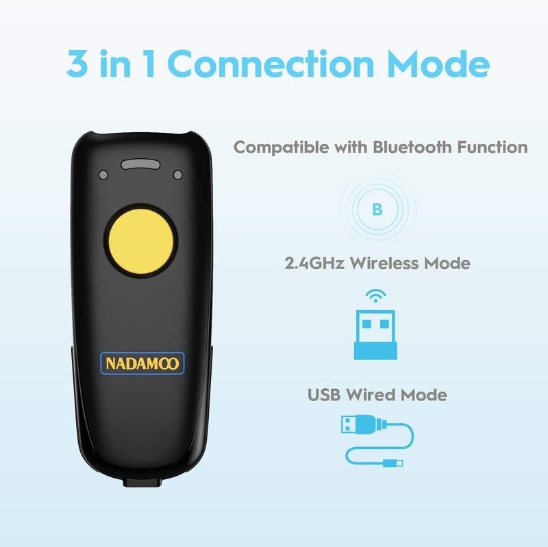 NADAMOO 2D Wireless Barcode Scanner Compatible with Bluetooth, Portable USB 1D 2D QR Code Scanner for Inventory, Bar Code Image Reader for Tablet iPhone iPad Android iOS PC POS, with Charging Dock - Image 2