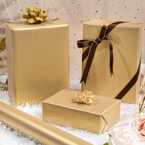 Yarcony Shimmer Gold Wrapping Paper, Champagne Matte Wrapping Paper for Gifts, Solid Color Pearly-lustre Gift Wrap Paper for Wedding, Valentine's Day Birthday Baby Shower Christmas(17 Inch X 33 Feet) - Image 4