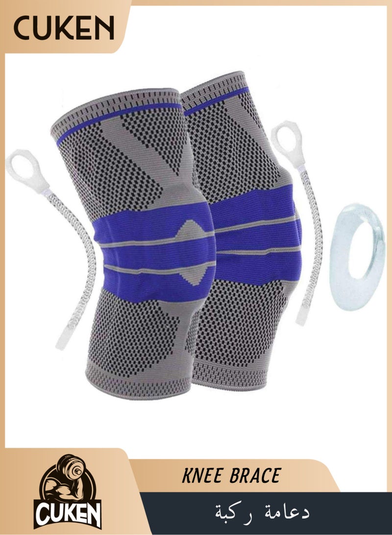 Cuken 1 Pair Knee Pads with Silicone, Knee Support, Shock Absorbing Knee Brace for Basketball, Volleyball, Work Support and Pressure Relief, Multi-Purpose Open Patella Support for Men, Grey L - Image 1