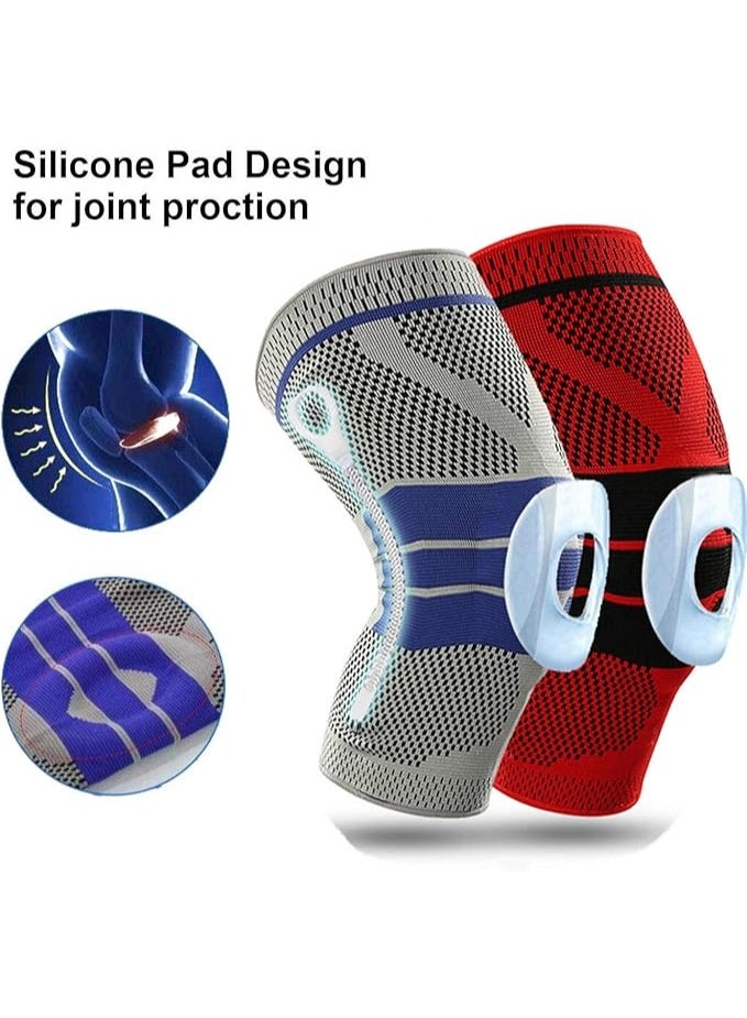 Cuken 1 Pair Knee Pads with Silicone, Knee Support, Shock Absorbing Knee Brace for Basketball, Volleyball, Work Support and Pressure Relief, Multi-Purpose Open Patella Support for Men, Grey L - Image 5