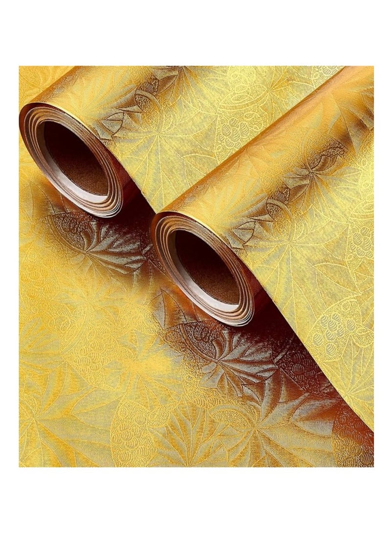 Flamingo Metallic Foil Embossed Paper Roll 50cm X 5Meter Gold Colour - Image 2