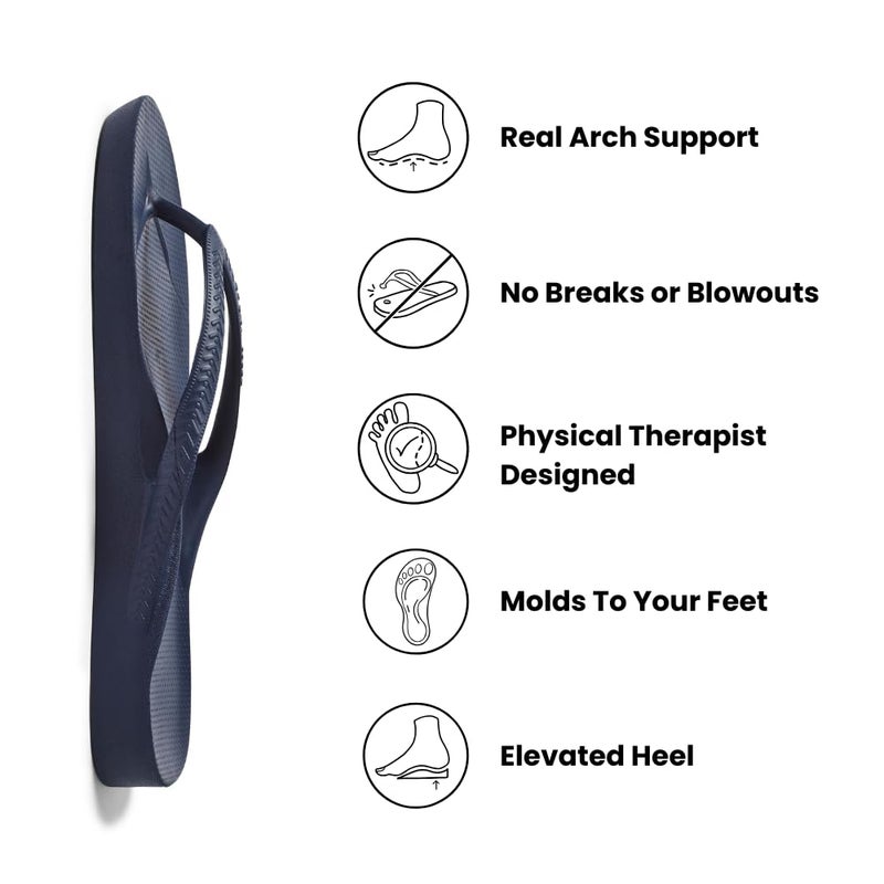 Archies Arch Support Flip Flops for Men & Women â€“ Orthotic Sandals for Plantar Fasciitis Relief â€“ Lightweight, Cushioning, Shock-Absorbing Sandals for Walking, Foot Pain & All-Day Comfort - Navy (US Men's 6 / US Women's 7) - Image 2