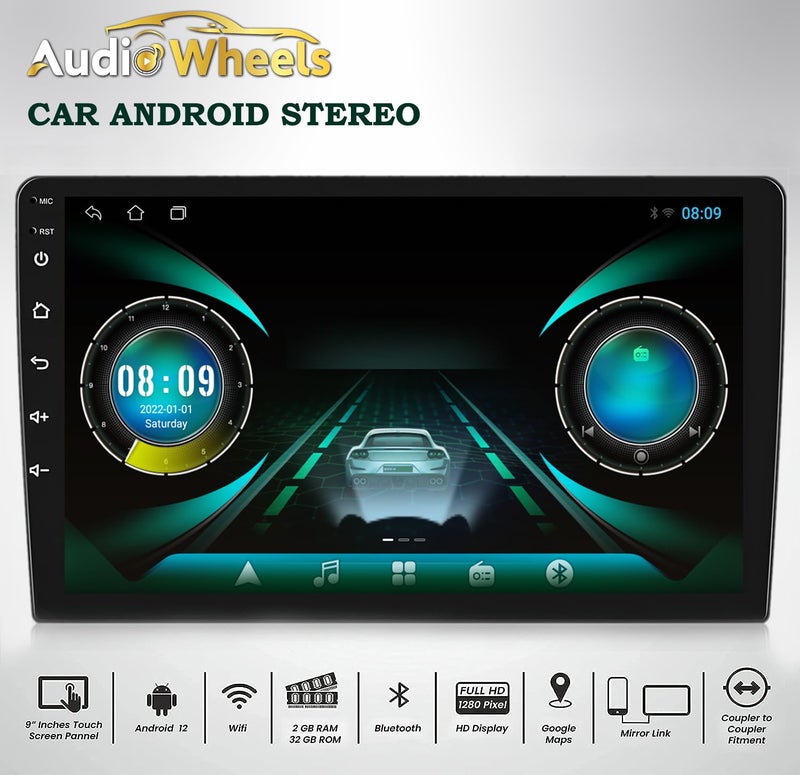 Audio Wheels نظام أندرويد للسيارات مع شاشة لمس 10 بوصة ونظام Car Play مع 12 إصدار أندرويد، شاشة IPS من زجاج غوريللا، نظام موسيقى السيارة - 2 جيجابايت رام و 32 جيجابايت روم لجميع السيارات. (شاشة أندرويد 10 بوصة) - لاسلكي - Image 2