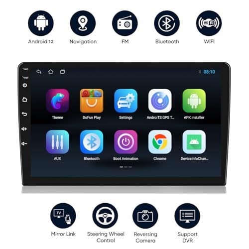 Audio Wheels نظام أندرويد للسيارات مع شاشة لمس 10 بوصة ونظام Car Play مع 12 إصدار أندرويد، شاشة IPS من زجاج غوريللا، نظام موسيقى السيارة - 2 جيجابايت رام و 32 جيجابايت روم لجميع السيارات. (شاشة أندرويد 10 بوصة) - لاسلكي - Image 3