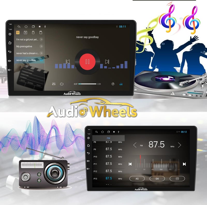 Audio Wheels نظام أندرويد للسيارات مع شاشة لمس 10 بوصة ونظام Car Play مع 12 إصدار أندرويد، شاشة IPS من زجاج غوريللا، نظام موسيقى السيارة - 2 جيجابايت رام و 32 جيجابايت روم لجميع السيارات. (شاشة أندرويد 10 بوصة) - لاسلكي - Image 5