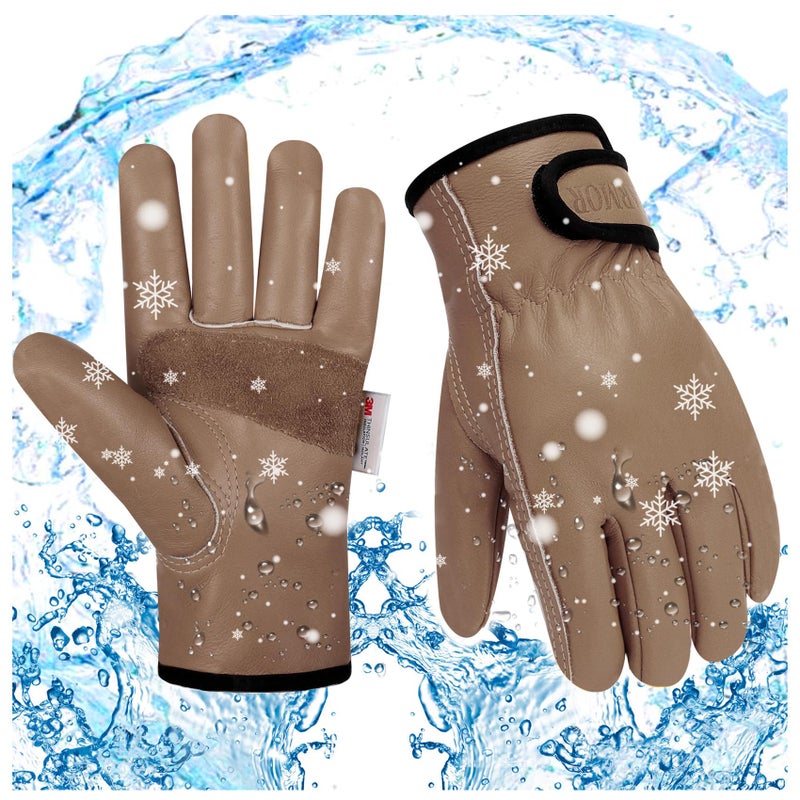 SLARMOR Mens Winter Leather Work Gloves, Warm Thinsulate Lining for Cold Weather Work, Thermal Insulated Work Gloves with Leather Palm,100 gram Insulation-XL - Image 1