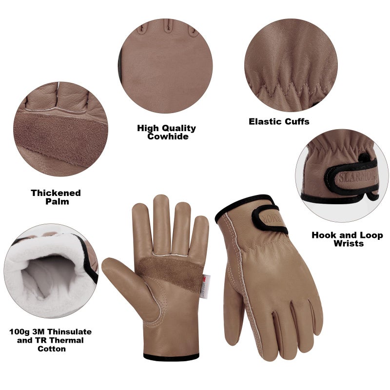 SLARMOR Mens Winter Leather Work Gloves, Warm Thinsulate Lining for Cold Weather Work, Thermal Insulated Work Gloves with Leather Palm,100 gram Insulation-XL - Image 2