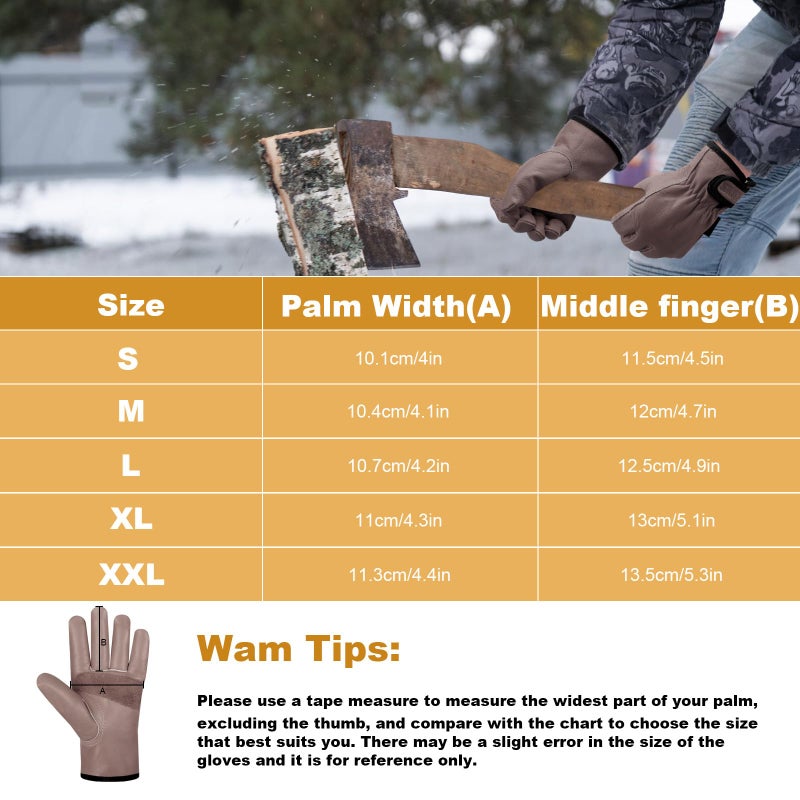 SLARMOR Mens Winter Leather Work Gloves, Warm Thinsulate Lining for Cold Weather Work, Thermal Insulated Work Gloves with Leather Palm,100 gram Insulation-XL - Image 5